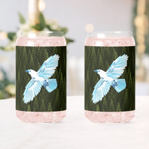 White Raven on Fractal Conifers Can Glass