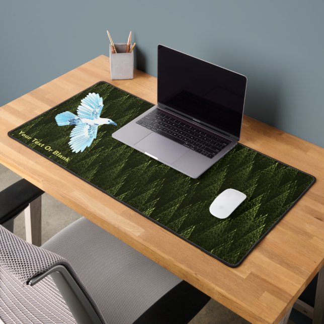 White Raven on Fractal Conifers Desk Mat (Office 2)