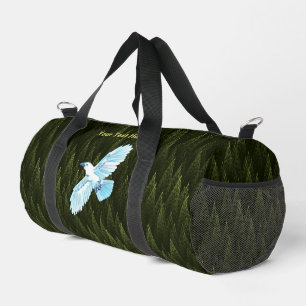 White Raven on Fractal Conifers Duffle Bag