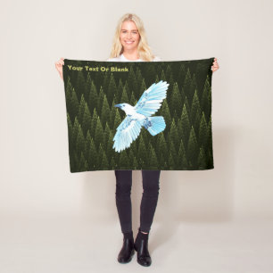 White Raven on Fractal Conifers Fleece Blanket