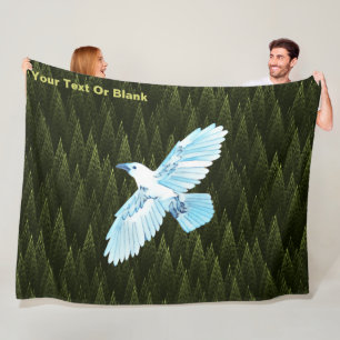 White Raven on Fractal Conifers Fleece Blanket