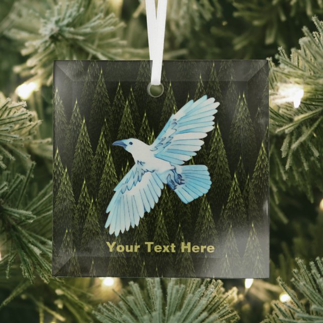 White Raven on Fractal Conifers Glass Tree Decoration (Insitu)