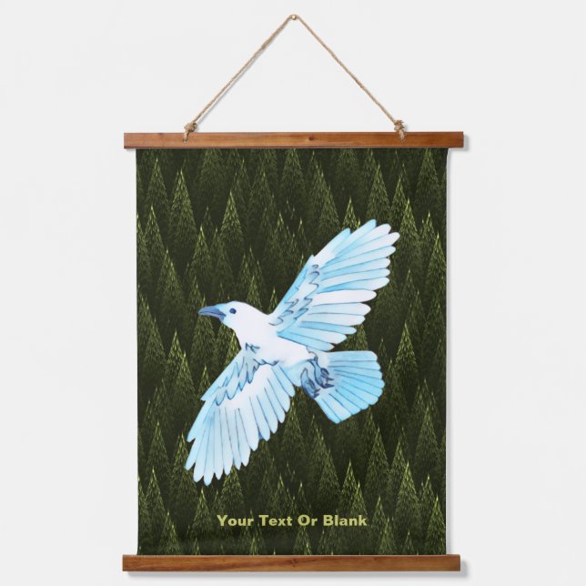 White Raven on Fractal Conifers Hanging Tapestry (Front)