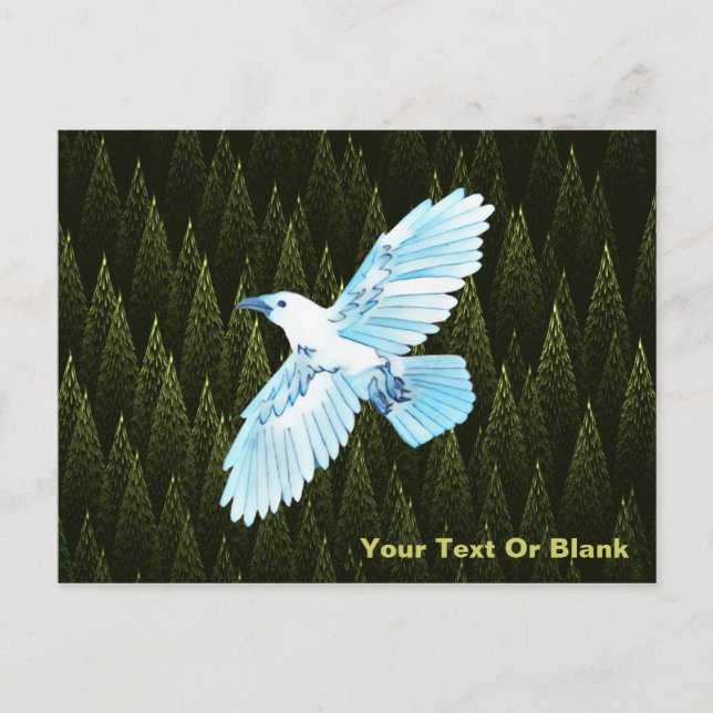 White Raven on Fractal Conifers Postcard (Front)