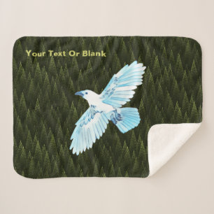 White Raven on Fractal Conifers Sherpa Blanket