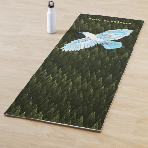 White Raven on Fractal Conifers Yoga Mat