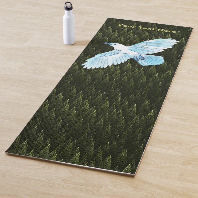 White Raven on Fractal Conifers Yoga Mat (In Situ)