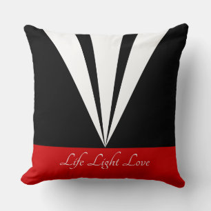 White Rays on Black & Red Cushion