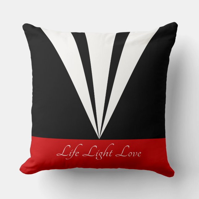 White Rays on Black & Red Cushion (Front)