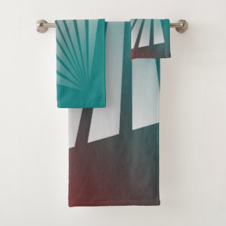 White rays on burgundy teal bath towel set