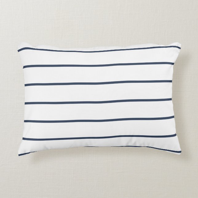 White Rectangular Accent Pillow with Blue Stripes (Front)