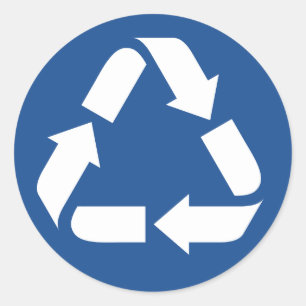 White recycle symbol on dark blue background classic round sticker