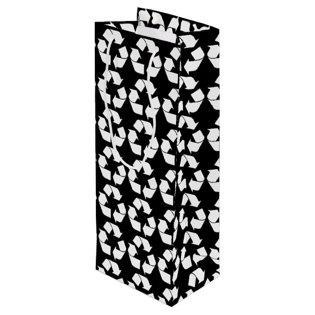 White Recycling Symbol Wine Gift Bag (Back Angled)