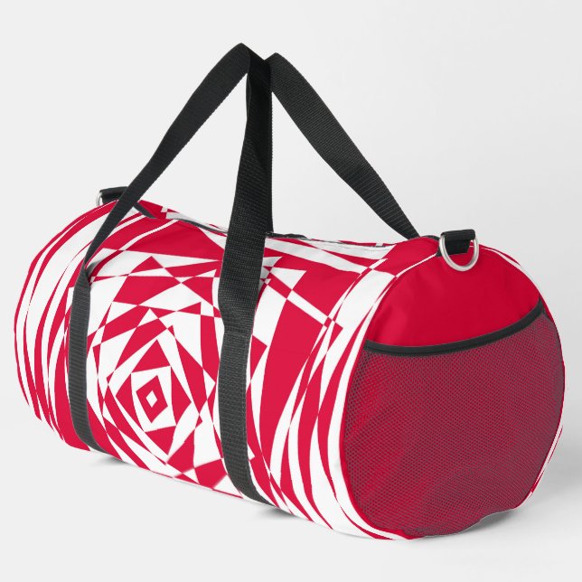 White & Red Abstract Illusion Duffle Bag – Bold  (Right Corner)