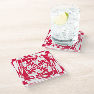 White red abstract illusion glass coaster