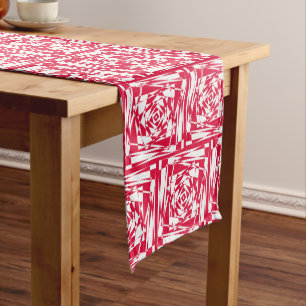 White red abstract illusion long table runner