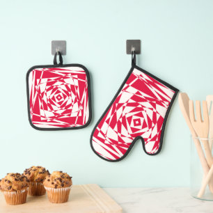 White red abstract illusion  oven mitt & pot holder set