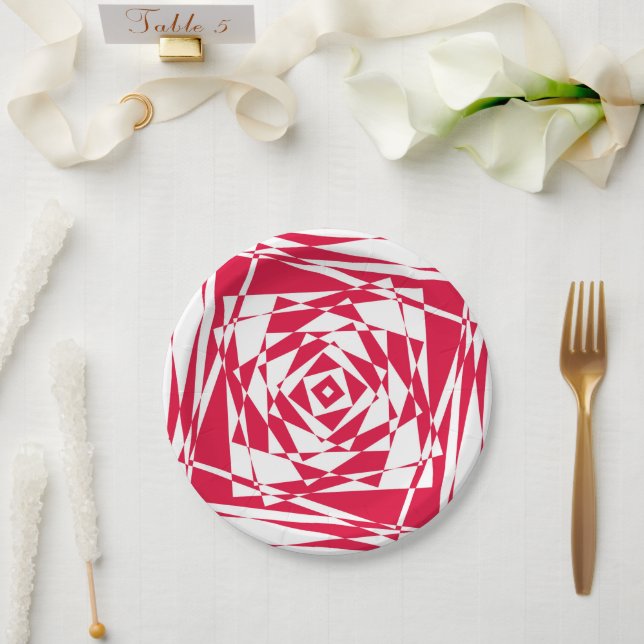 White red abstract illusion  paper plate (Wedding)