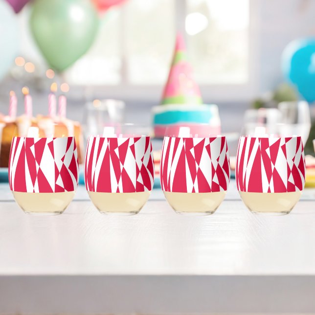 White red abstract illusion  stemless wine glass (Insitu (Birthday))