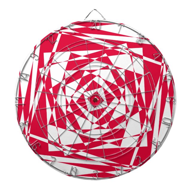 White & Red Abstract Optical Illusion Dart Board (Front)