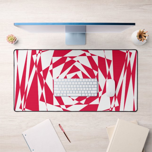 White & Red Abstract Optical Illusion Desk Mat  (Office 1)
