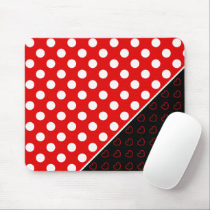 White Red And Black Stylish Polka Dots And Hearts Mouse Pad