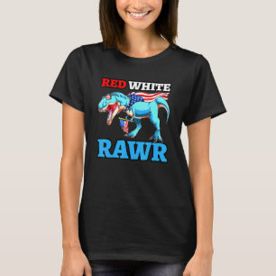 White Red And Blue Rawr Cute Colourful Dinosaur Pa T-Shirt
