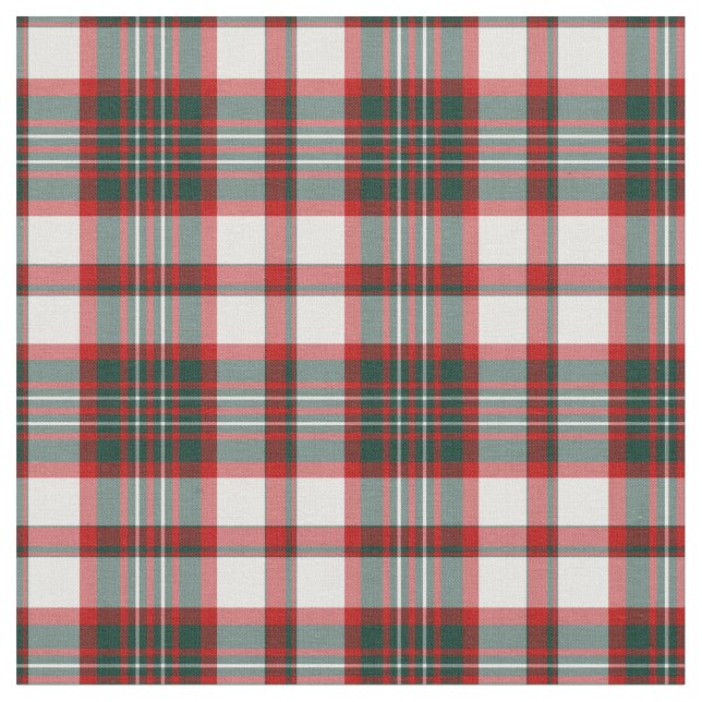 White, Red and Forest Green Christmas Plaid Fabric (Close Up)