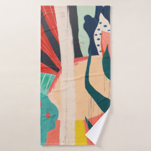 WHITE RED AND GREEN ABSTRACT PAINTING BATH TOWEL