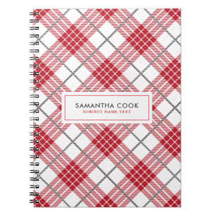 White red and grey plaid pattern notebook