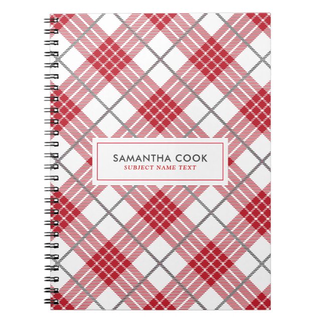 White red and grey plaid pattern notebook (Front)