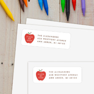 White Red Apple Preschool Graduation Address Label Return Address Label