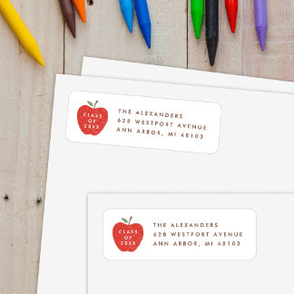 White Red Apple Preschool Graduation Address Label Return Address Label