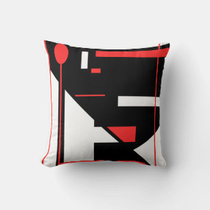 White Red Art Lollipop Black Geometric Shapes Cushion
