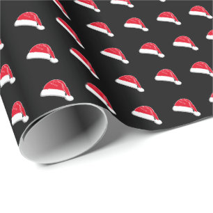 white red black cute Santa Hat pattern Christmas Wrapping Paper