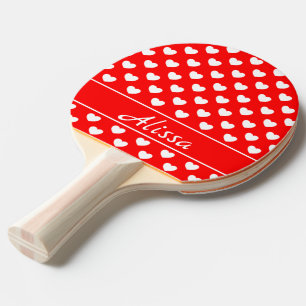 White, Red, Black Hearts Pattern, Name Template Ping Pong Paddle