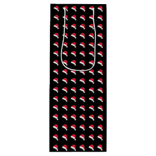 white red black Santa Hat pattern Christmas Wine Gift Bag