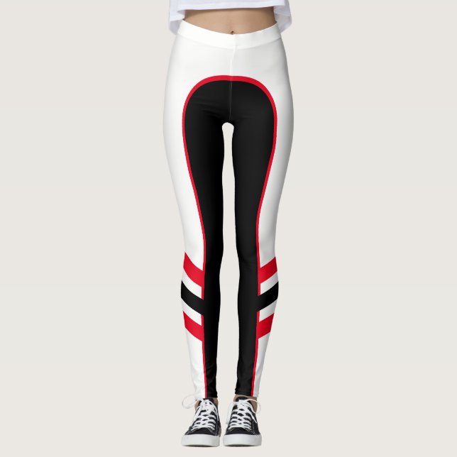 White/Red/Black Side Band Leggings (Front)