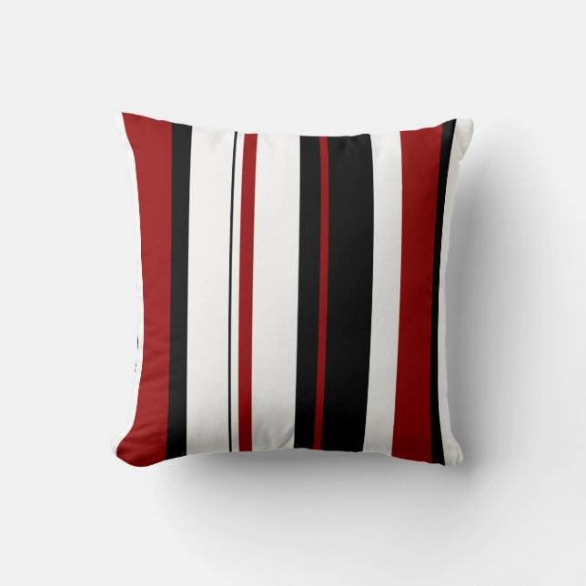 White Red Black Vertical Stripes Cushion (Front)
