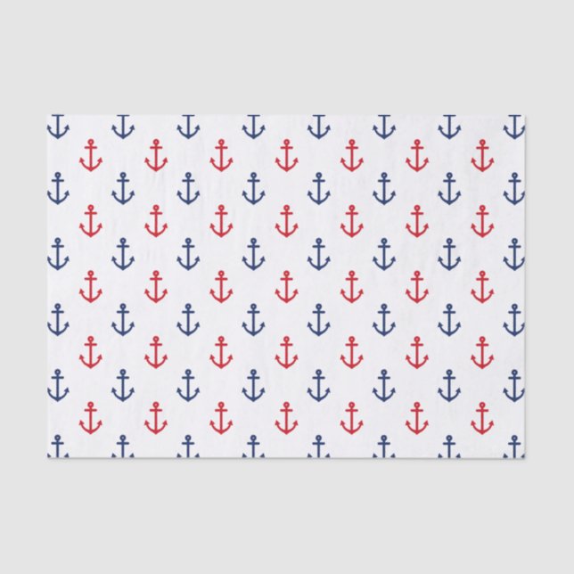 White Red Blue Nautical Anchor Pattern Tissue Paper (Front)
