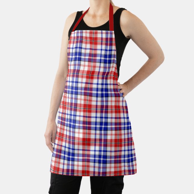 White Red Blue Plaid Tartan Design  Apron (Insitu)