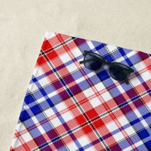 White Red Blue Plaid Tartan Design Beach Towel