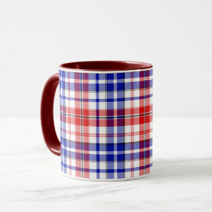 White Red Blue Plaid Tartan Design  Mug