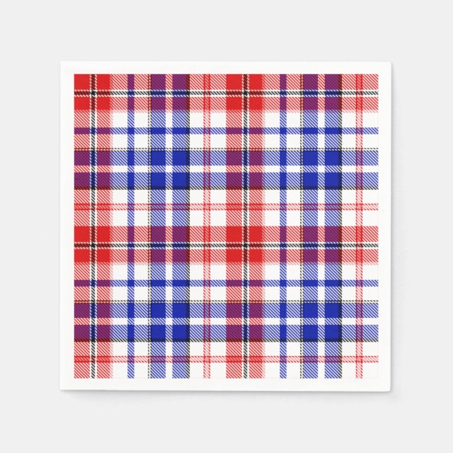White Red Blue Plaid Tartan Design  Napkin (Front)
