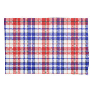 White Red Blue Plaid Tartan Design  Pillowcase