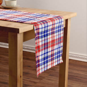 White Red Blue Plaid Tartan Design Short Table Runner
