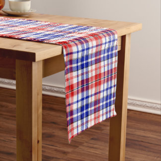 White Red Blue Plaid Tartan Design  Short Table Runner