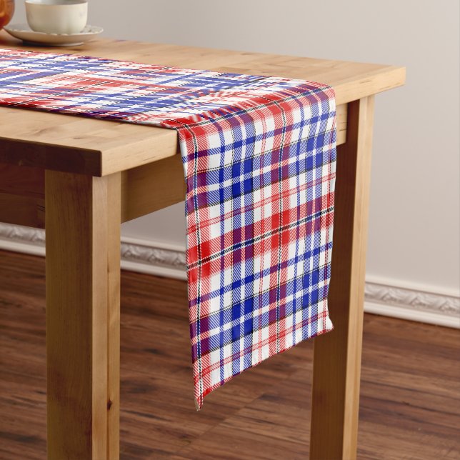 White Red Blue Plaid Tartan Design  Short Table Runner (In Situ)