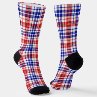 White Red Blue Plaid Tartan Design  Socks