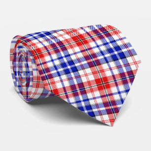 White Red Blue Plaid Tartan Design Tie